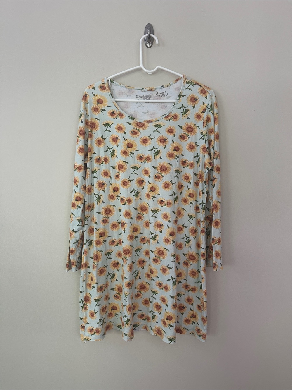 Lands’ End Sunflower Print Long Sleeve Nightgown- Yellow on Mint NEVER WORN